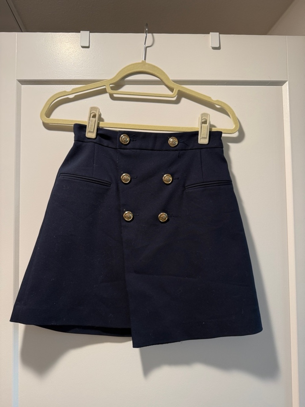 Zara Navy Mini Skirt with Gold Buttons